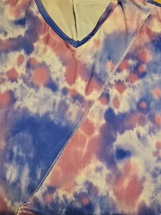 Sew In Love Tops - Sew In Love 2x Tie-Dye V-Neck Top in Purple and Pink With Shark Bite Hem